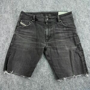 Diesel Denim Shorts Mens 31 (Fits 32) Black Wash Krayver Cut Off Raw Hem Jorts